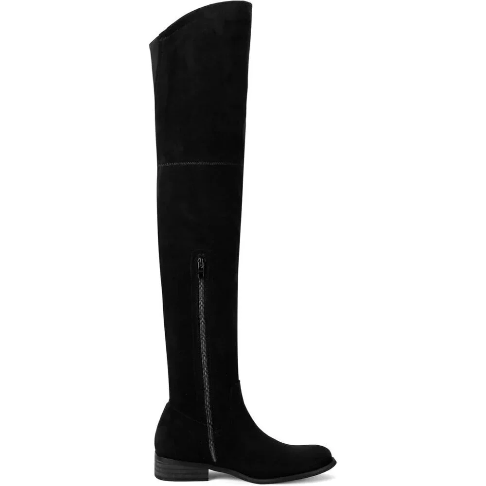 🆕Women's Black Over The Knee Boots Thigh High Low Block Heel Pointed Toe Boots